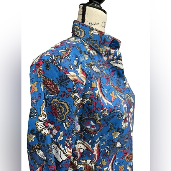 Hinson Wu Jacobean Floral Button Down Shirt Blue Multi-Color Long Sleeve | XS - Picture 4 of 8